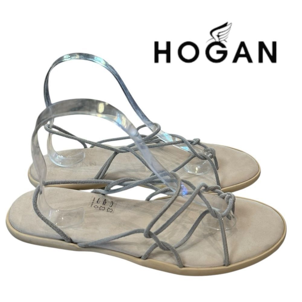 HOGAN Women's Gray Suede Leather Netting Thong Sandals 39